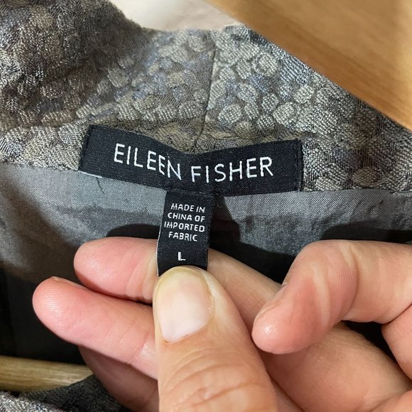 Eileen Fisher Womens Button Blazer Kimono Long Coat Gray Textured Print Sz Large - Picture 5 of 9